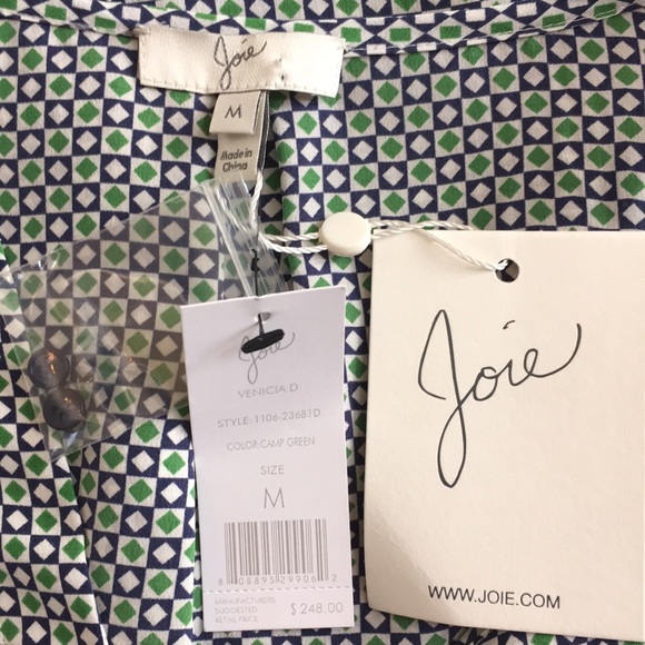 Joie Venicia Womens Silk Blouse Green Blue NWT! - Picture 8 of 8